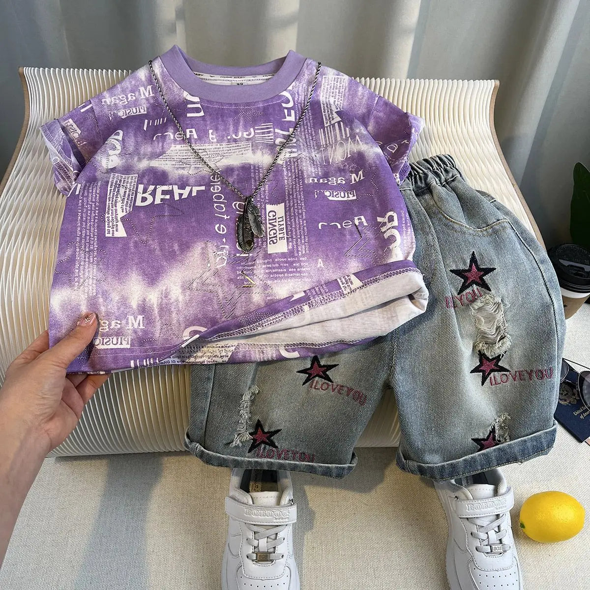 Hot Sale Fashion Baby Boy Suit Summer Clothes Short Sleeve T-shirt Short Jeans 2 Piece Set Kids Outfit Children's Costume