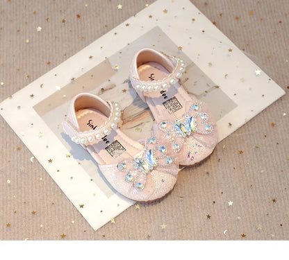 Baby Girls Leather Shoes  Spring Summer Children Casual Half Sandals Sequins with Crystal Butterfly Fashion Princess Sweet
