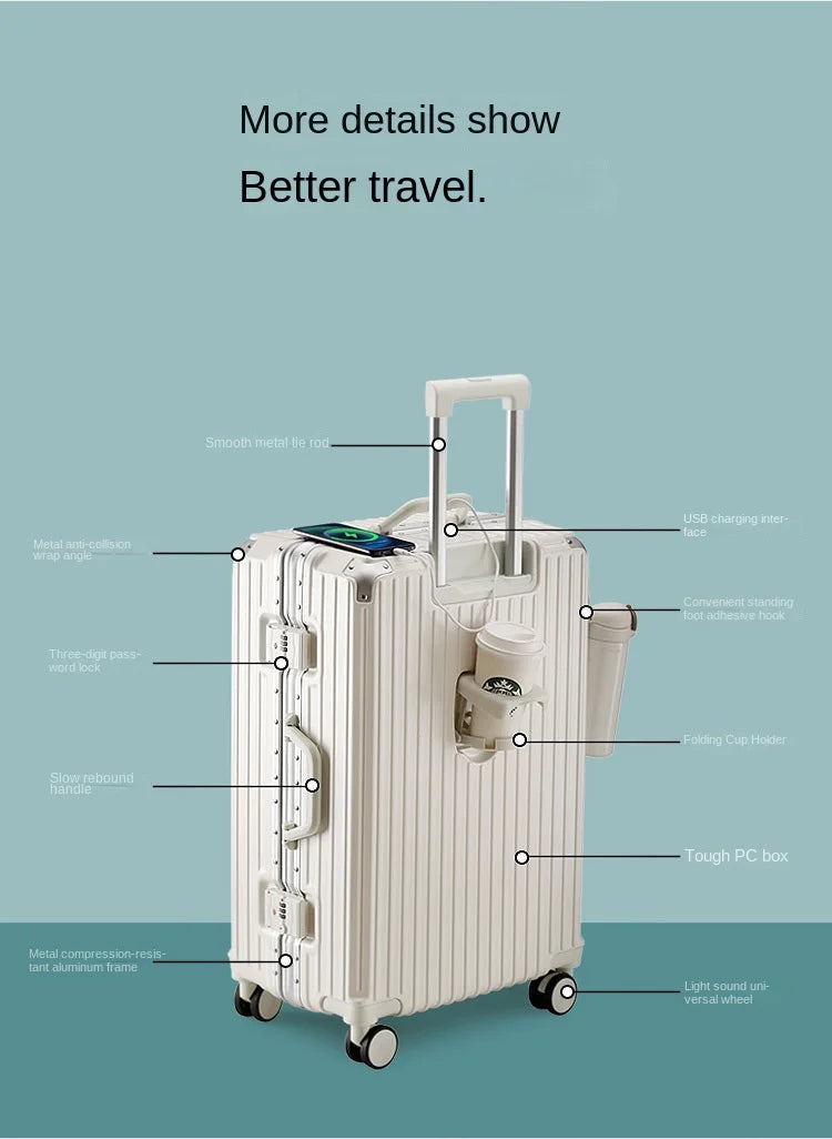 Large Capacity 28 inch Aluminum Frame Suitcase Durable Trolley Case with Universal Wheels, 24 Business Travel Suitcase