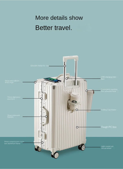 Large Capacity 28 inch Aluminum Frame Suitcase Durable Trolley Case with Universal Wheels, 24 Business Travel Suitcase