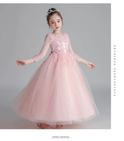 Fashion Flower Girl Dresses for Weddings Lace Long Sleeve Kids Dresses for Girls Summer Girls Party Dresses 3-13 Years
