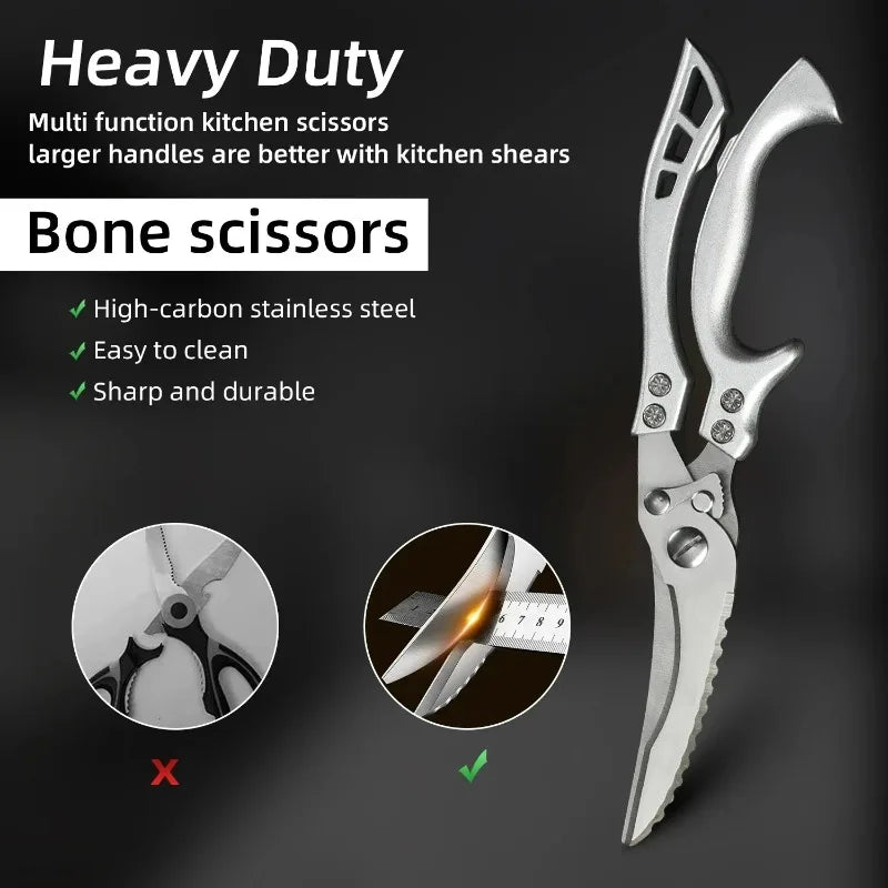 Stainless Steel Kitchen Scissors MultiFunction Chicken Bone Scissors for Cutting Fish Meat Vegetables Effort-Saving BBQ Scissors