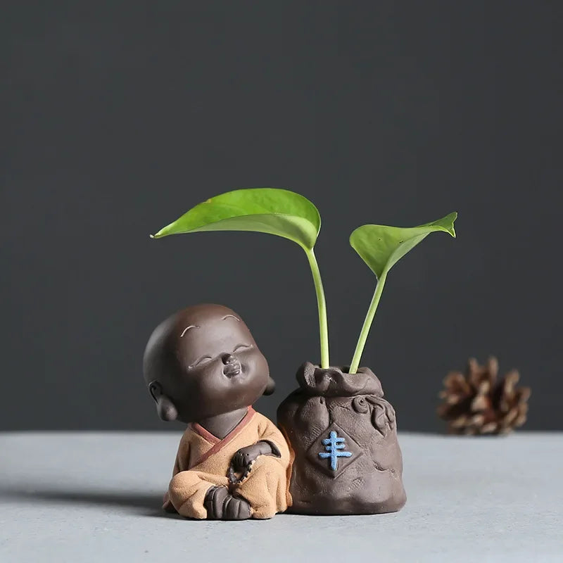 Fortune Lucky Cute The Little Monk Purple Clay Tea Pet Home Decor Mini Water Planting Flower Vase (Available)