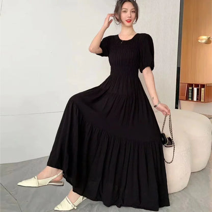Summer New Cotton Silk Dr Casual High Waist Floral Print Beachwear Outerwear Slimming Waist Long Skirt A-Line Gown