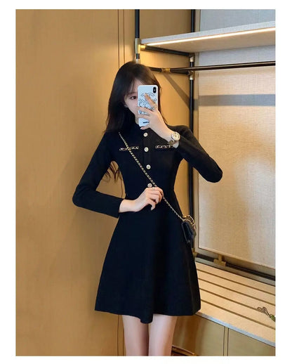 Fashionable Knitted Dress for Women's Spring Clothes Style Waist-hugging Temperament Elegant and Casual Versatile Dress Inside