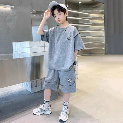 Boys Suit Child set Clothes Short-Sleeved loose black t-shirt + half pants Teenager Tracksuits Kids 8 10 12 year