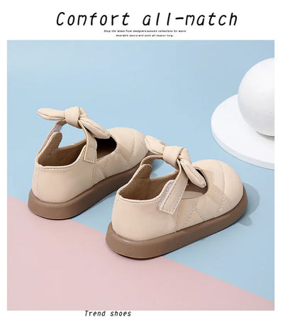 Children's Leather Shoes Non-slip Soft Bottom Kids Mary Jane Shoes Fashion Solid Color Bowknot Girls School Causal Single Shoes