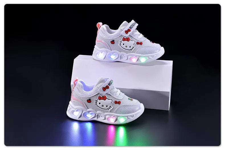 Sanrio LED Kids Shoes for Girls Cute Cartoon Hello Kitty Shoes Summer Girl Kawaii Shoes Soft Bottom Sneakers Casual Shoes