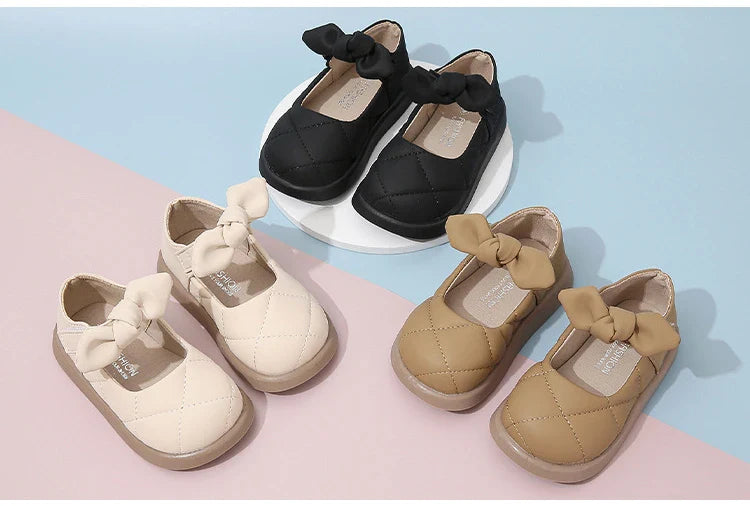 Children's Leather Shoes Non-slip Soft Bottom Kids Mary Jane Shoes Fashion Solid Color Bowknot Girls School Causal Single Shoes