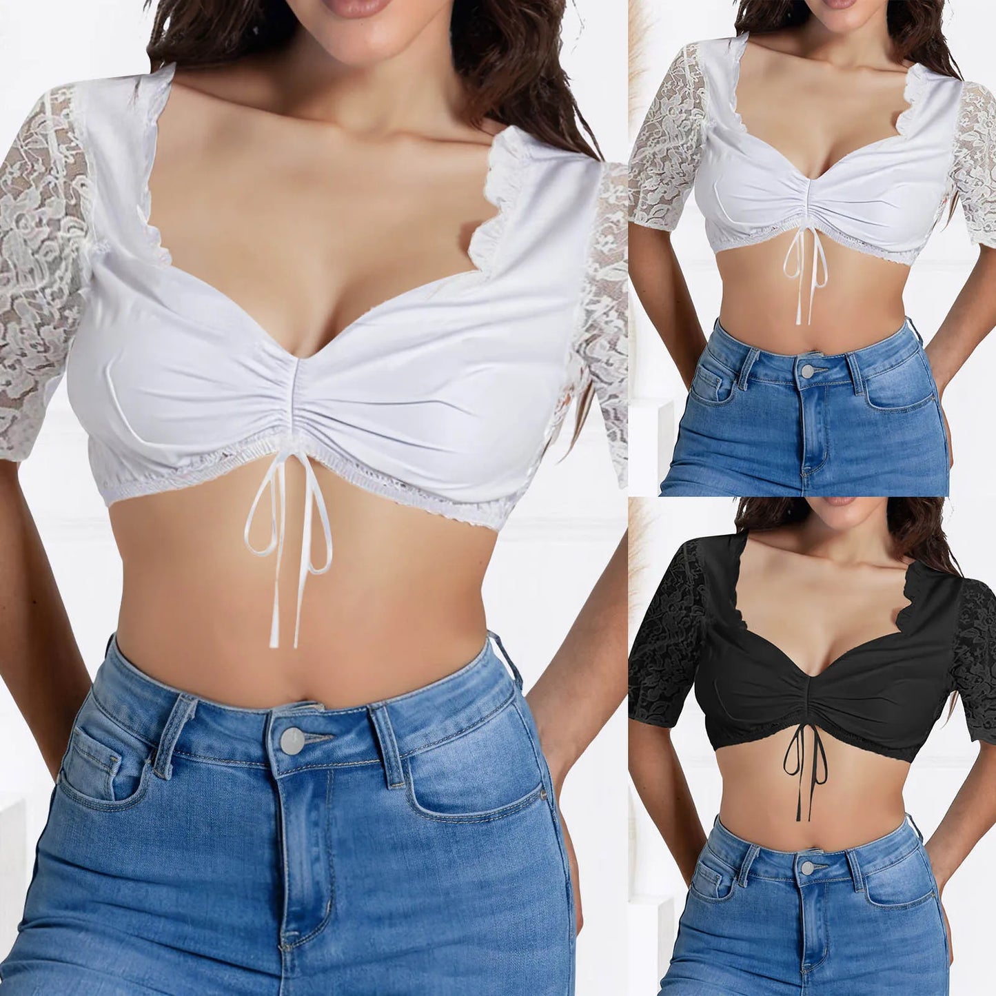 Summer Tank Tops For Oktoberfest Blouse Black Lace Elegant Sexy Lingerie Costume Corset Crop Tops For Women Plus Size Tank Top