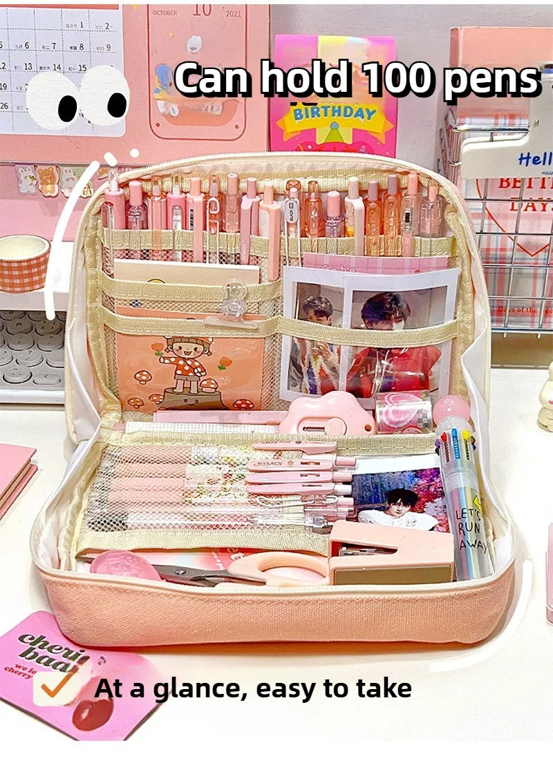 90°opening Multi-layer Pencil Case Student Stationery Storage Artifact Large Capacity Classified and Organized Stationery Bag