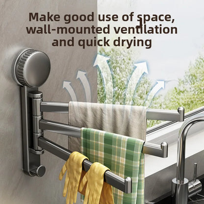 Suction Cup Cloth Rack Kitchen Storage Rack Wall-Mounted No-Drill Bathroom Organizer Draining Rack Hanging Dishcloth Towel Rod
