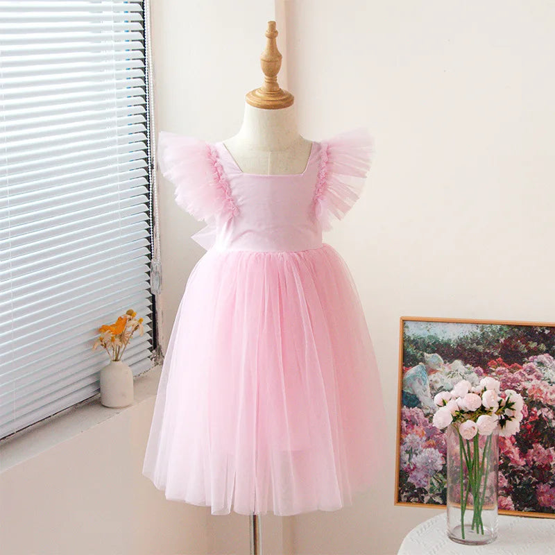 1-8Years New Little Girls Party Dress for Princess Dress Solid Child Clothes Flower Girl Birthday Princess Dress for Kids