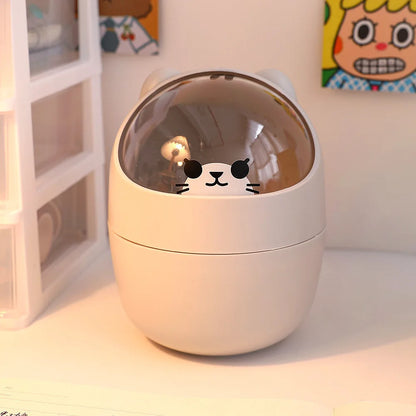 Mini Desktop Trash Can Organizer Cute Bear Multifunction Creative Cosmetic Bucket with Lid Pen Holder Kawaii Stickers Patchers