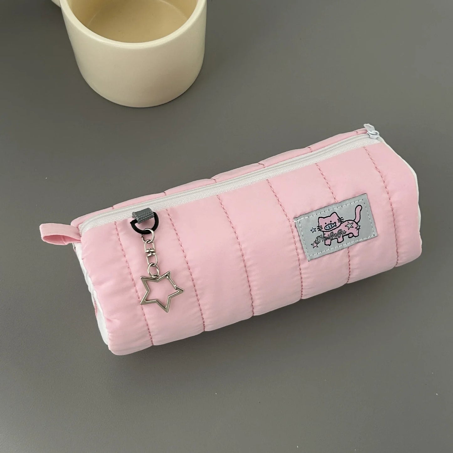 INS Pink Pen Bag Soft Towel Roll Large Capacity Pencil Case Stationery Cosmetic Storage Bag Organizer Creative Students Gift