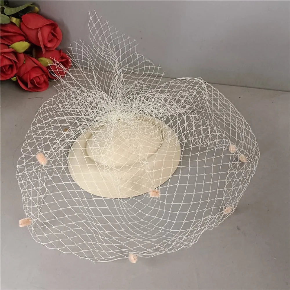 Retro Black Veil Small Top Hat Mesh Wool Felt Hats Bride Headpiece Hair Accessories