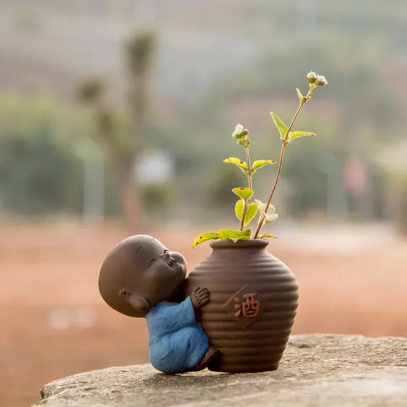 Fortune Lucky Cute The Little Monk Purple Clay Tea Pet Home Decor Mini Water Planting Flower Vase (Available)