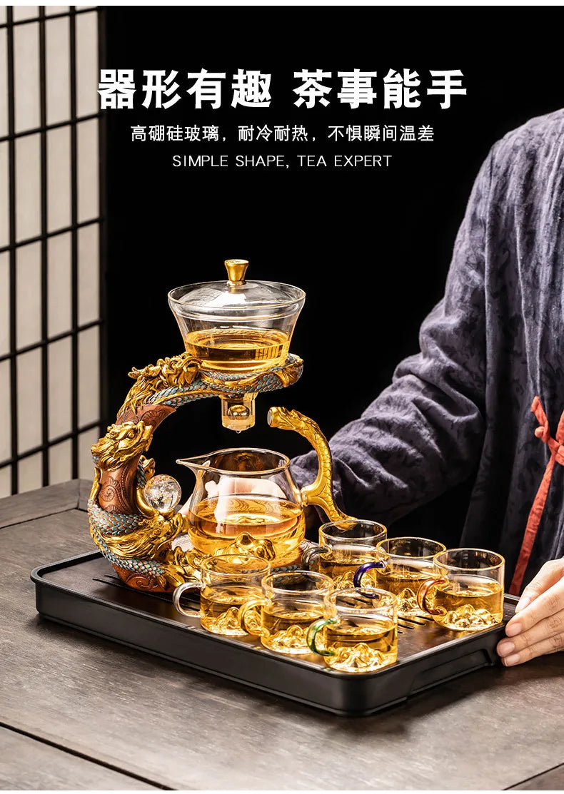 Lazy Glass Automatic Tea Set Business Gift High Borosilicate Dragon Kung Fu Teaware Sets