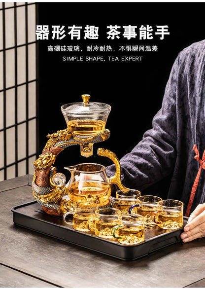 Lazy Glass Automatic Tea Set Business Gift High Borosilicate Dragon Kung Fu Teaware Sets
