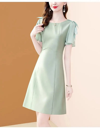 BESTBAFU High Quality Office Lady Elegant Dress Women Short Sleeve Summer A-Line High Waist Party Dresses Mini Vestidos 222P