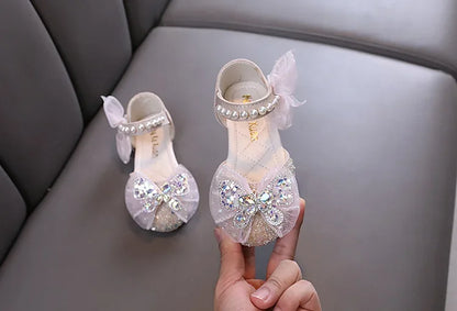 Luxury Girl Shoes Sweet Children's Causal Leather Shoes Fashion Bowtie Kids Versatile Princess Wedding Party Sandals Hook Loop