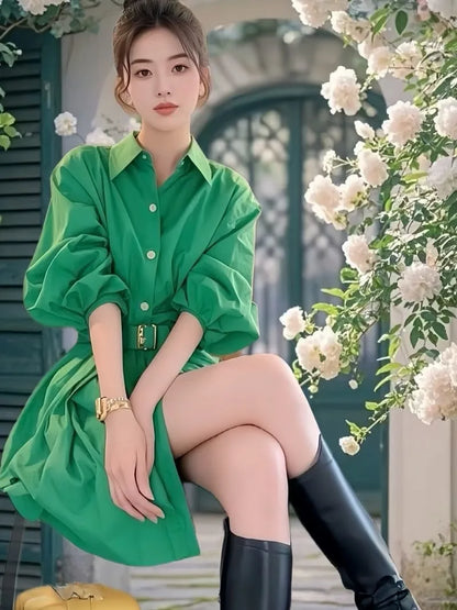 New Spring Summer Women's Dress Clothes Fashion Elegant Temperament Waist Causal All-Match Pullover Dress Ladies Vestidos