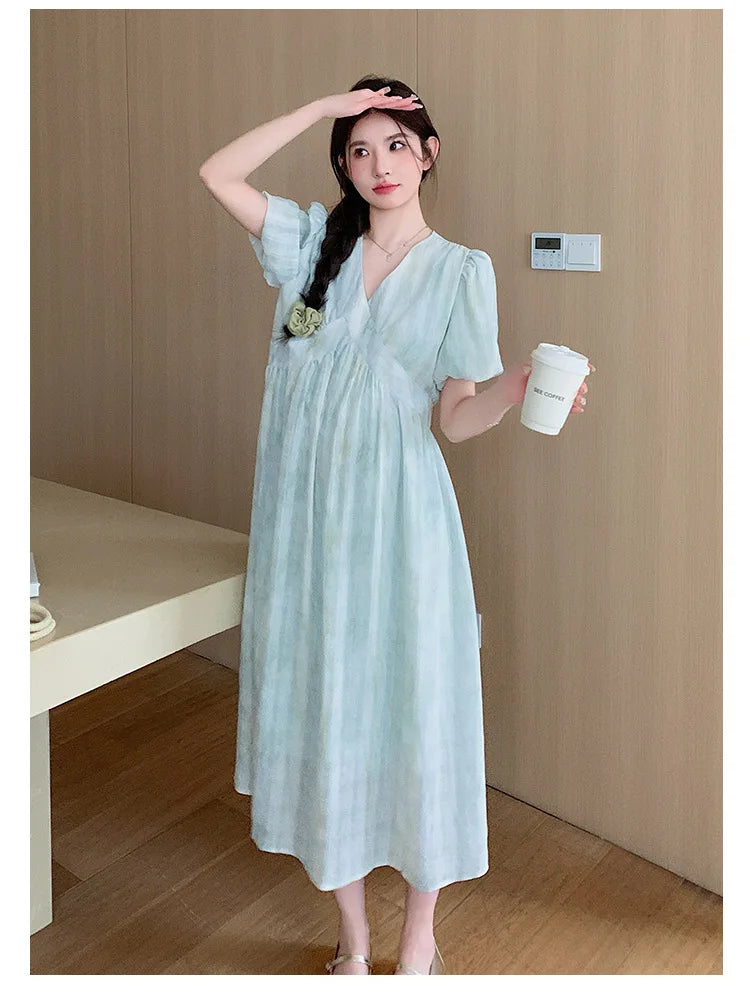 Pregnant Women's Dress Summer 2025 Fashionable Western Style Loose Belly Covering French High Waisted Long Skirt