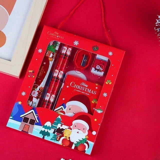 Pencil Stationery Set GIfted By Santa Claus Children Student Office Supplies Kawaii Kids Prize Birthday Christmas New Year