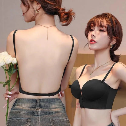 Women Sexy U-shaped Backless Front-closure Bra Ultra Hot Push-up Comfortable Non-slip Seamless Lingerie Top For Strapless Straps