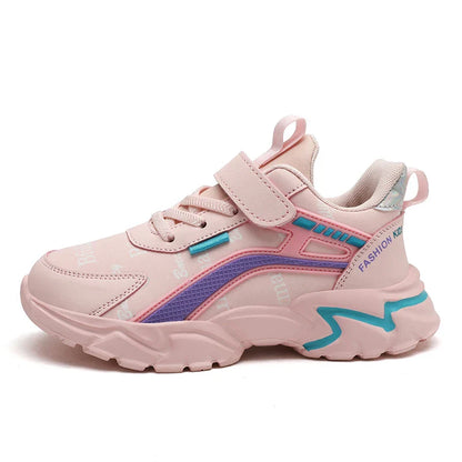 Children's Casual Pink Girls' Leather Shoes, Fashionable Lightweight Running Shoes for Teenagers and Students Aged 7-15, Children's Sports Shoes for Girls