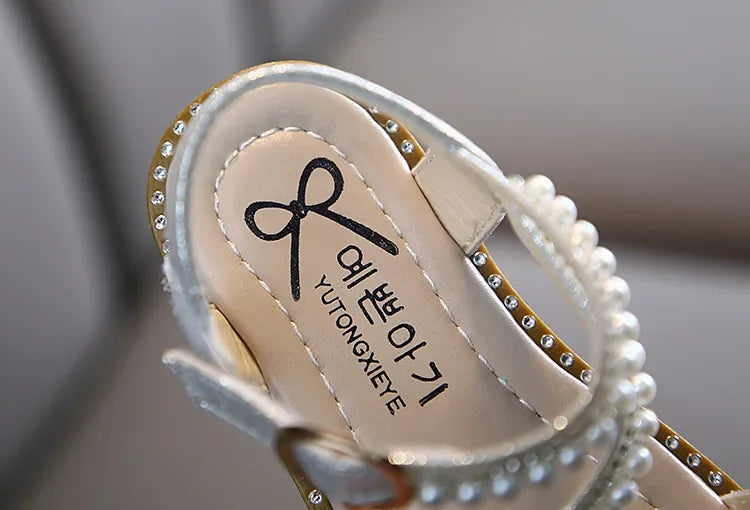 Summer Children's Sandals Korean Style Open-toe Kids Girls Causal Rhinestone Pearl Flats Sandals Fashion Princess Dress Shoes