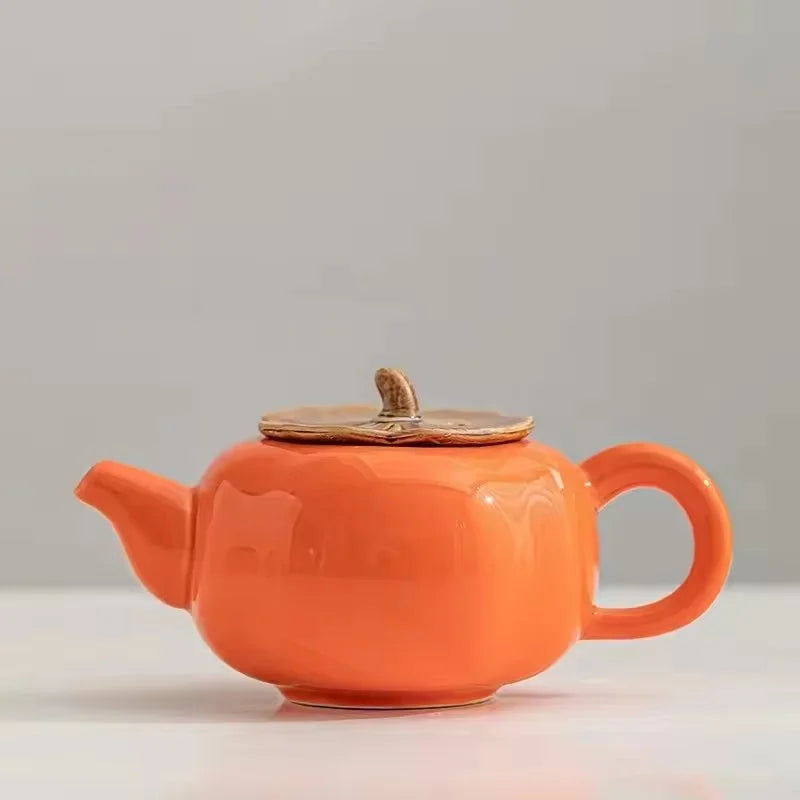 Chinese Travel Kung Fu Ceramic Tea Set 1 Teapot 4 Teacups Tea Ceremony Portable Persimmon Shape Teapot Exquisite Gift Box