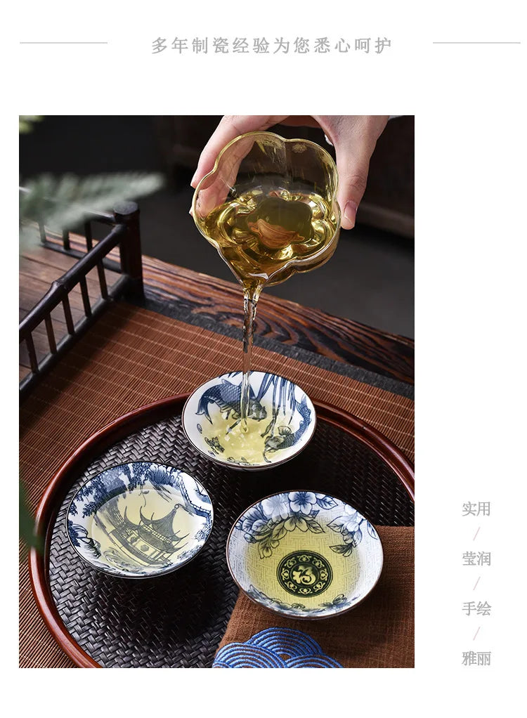 Blue and White Porcelain Cone Teacup Anti Scaling Hand-painted Tasting Tea Bowl Travel Meditation Cup Chinese Tea Set 70ml