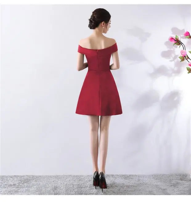 Ele ort aduation Host Dr One oulder Slimming A-Line Skirt Sweet Evening Gown Polyester Fiber Zipper Waist