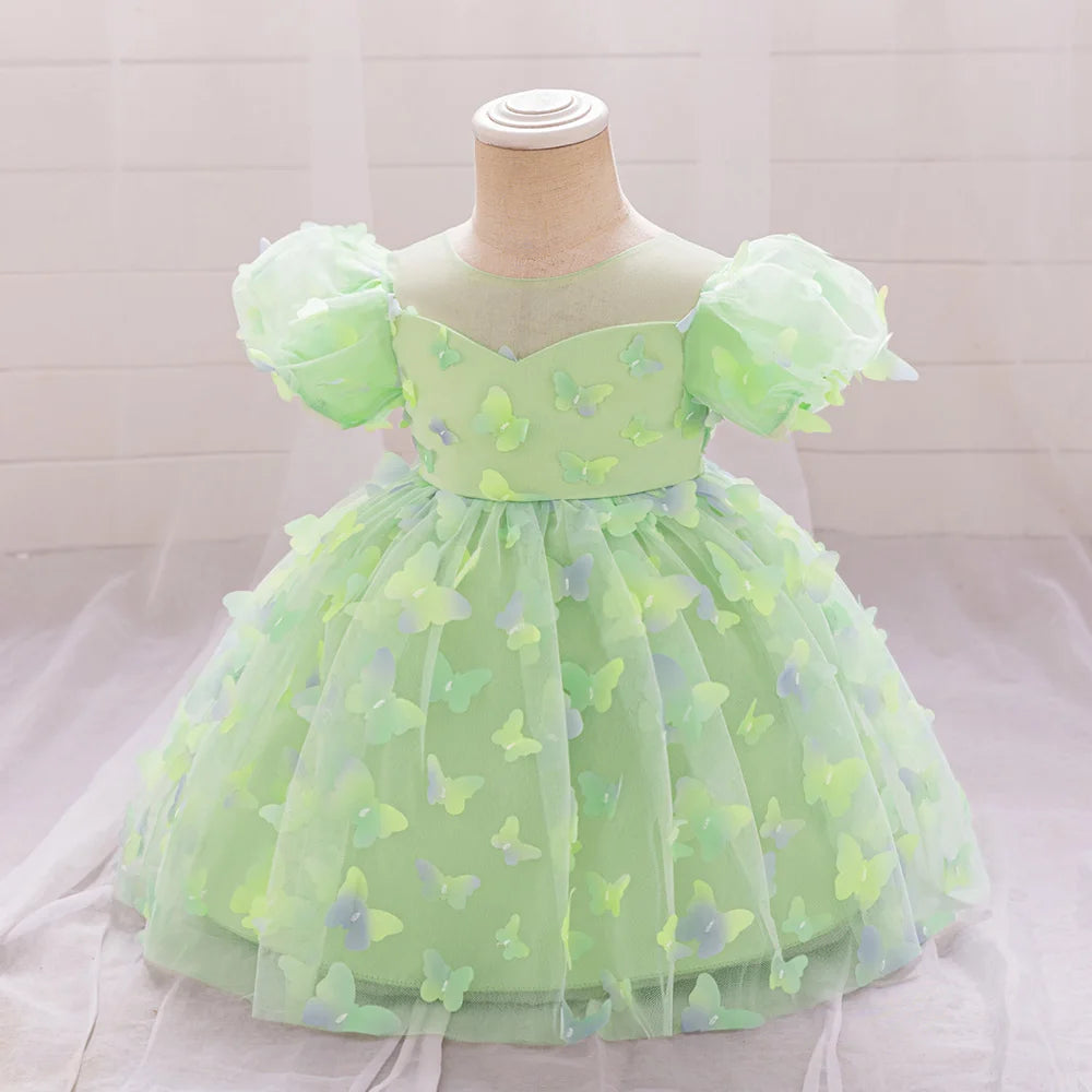 Toddler Girl Party Dress Colorful Gradient 3D Butterfly Prom Gown Girl Bow Lace Birthday Wedding Princess Summer Dresses Evening