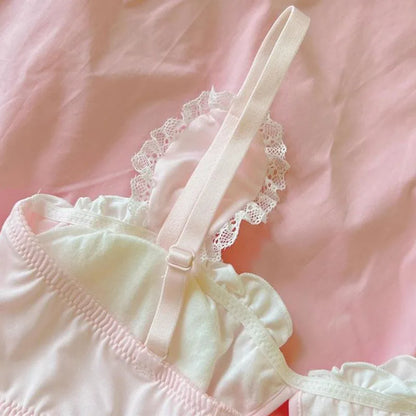Japanese Lolita Underwear Women's Small Chest Gathering Without Underwire Sexy Bra Soft Comfortable Thin Underpants Bra Set Gift