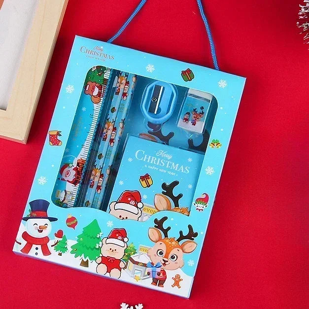 Pencil Stationery Set GIfted By Santa Claus Children Student Office Supplies Kawaii Kids Prize Birthday Christmas New Year