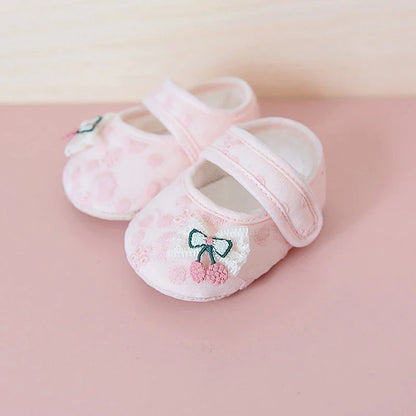Baby Girl Cute Flats Non-slip Soft Soles Butterfly/Cherry Mary Jane Shoes Casual Walking Shoes for Newborn Toddler