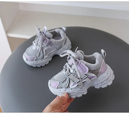 Children Sport Shoes Spring Autumn Kids Sneakers Soft Breathable Mesh Shoes Boys Girls Lace-up Running Shoes Gray, Black