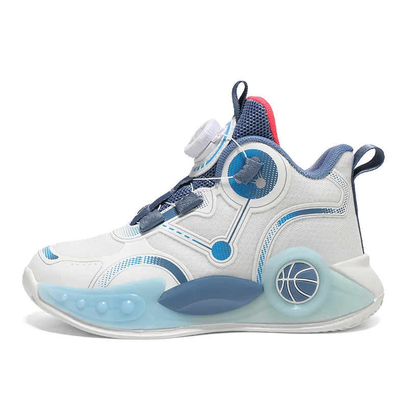 Children Basketball Shoes Boys Sports Comfortable Non Slip Flat Fitness Shoes  New Rotating Button Sports Sneakers for Kids