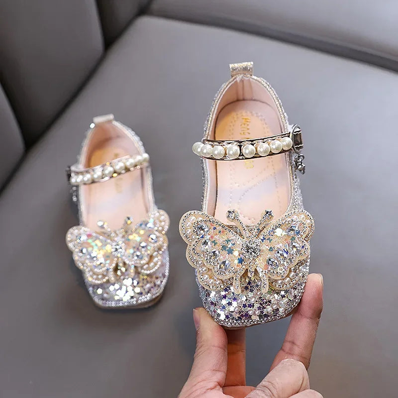 Fashion Children's Bow Rhinestone Sequin Kids Shoes Baby Party Student Flat Performance Shoes