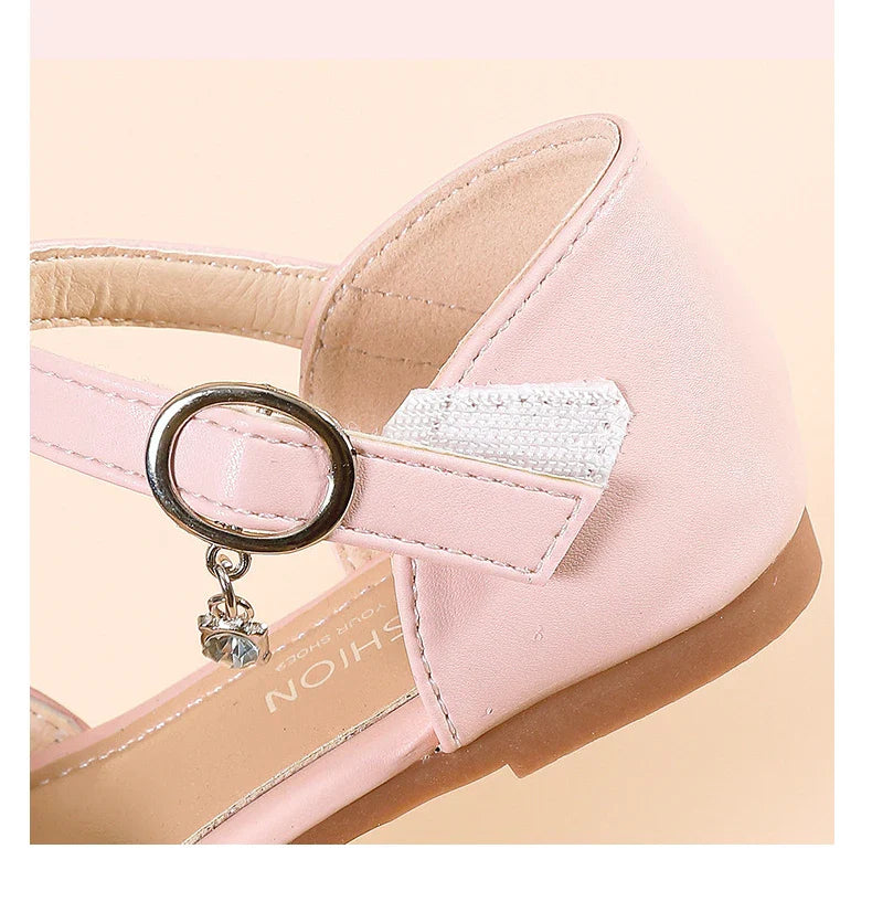 Girls' Princess Shoes Spring And Summer Sandals White Flat Dress Shoes Pearl Decoration For Kids And Teens