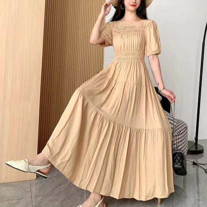 Summer New Cotton Silk Dr Casual High Waist Floral Print Beachwear Outerwear Slimming Waist Long Skirt A-Line Gown