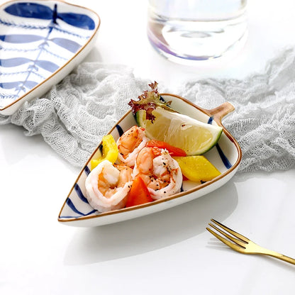 Creative Leaf Shaped Seasoning Bowl Ceramic Multi-purpose Small Plates Appetizers Snack Dish Kitchen Sauce Sushi Cake Tray