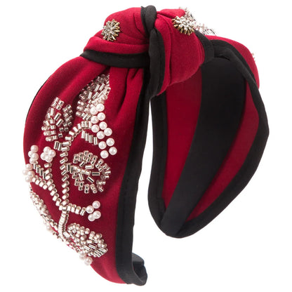 Fashion New Style Wide Brim Knotted Hairband Hand-Stitched Glass Flower Banquet
