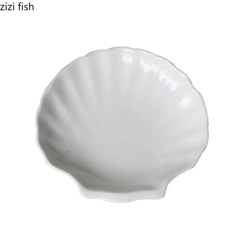 Creative Shell Shaped Ceramic Dinner Dish Household Tableware Snack Dessert Tray Hotel Restaurant Creative Tableware Pasta Plate