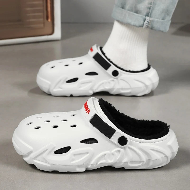 Winter Warm Home Slippers Men Waterproof Fur Clogs Slippers Garden Slippers Fuzzy Plush Slippers Bedroom Shoe For Indoor Outdoor