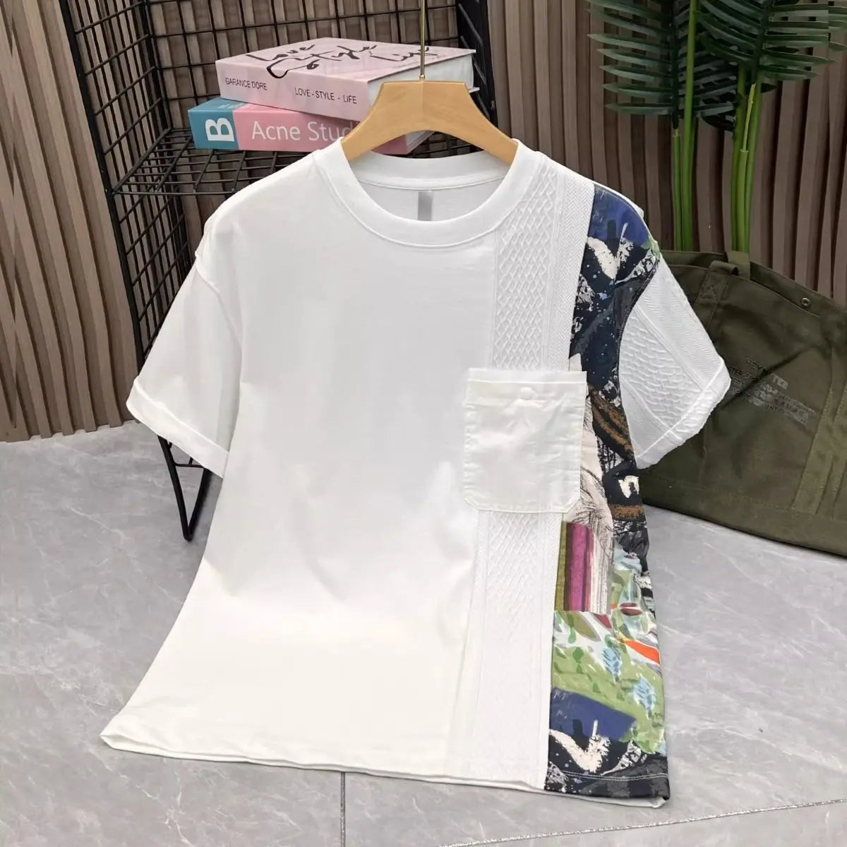 American Casual Summer Patchwork Color Block Loose Short Sleeve T-Shirt(Available)