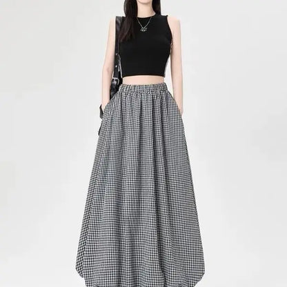 Skirt Autumn and Winter Four Seasons Show Thin Height Cake Black and White Plaid Dress
