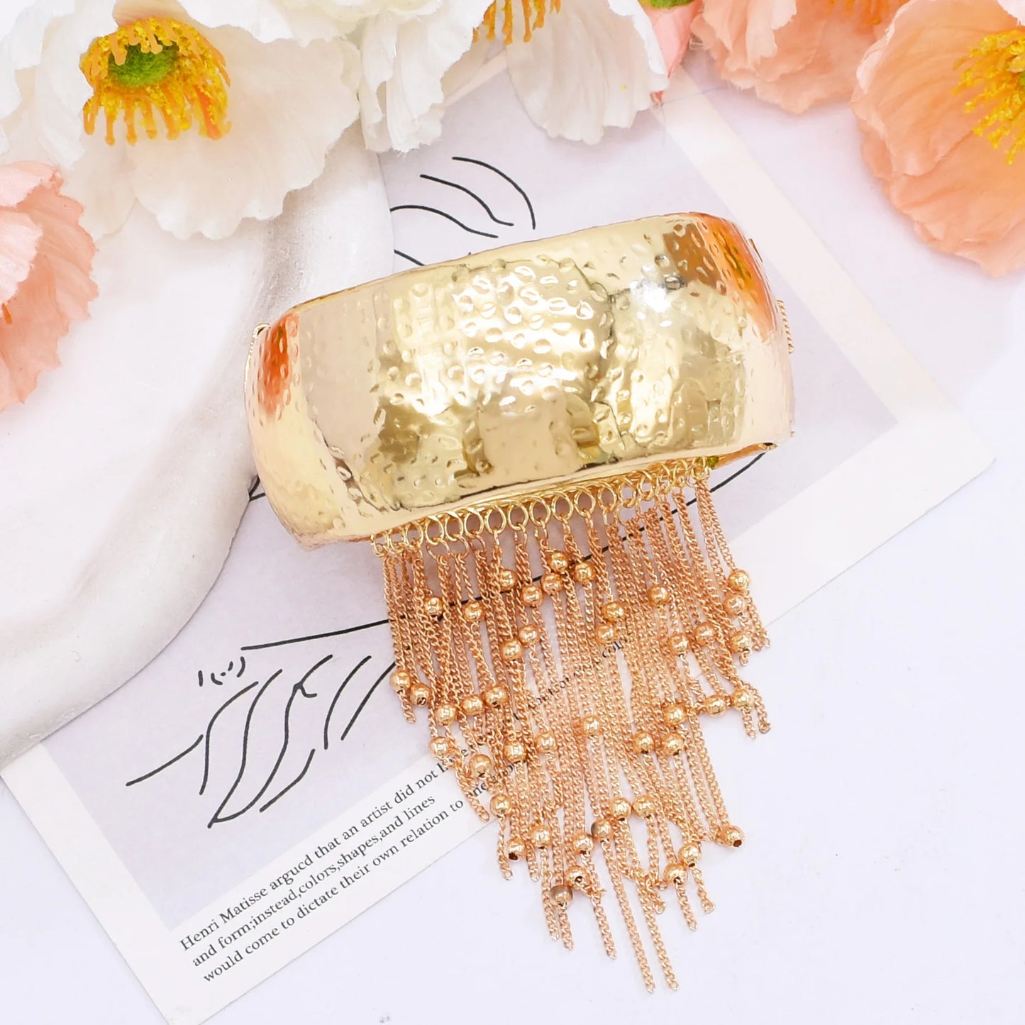 Trendy Simple Bead Chain Tassel Bracelet for Women New Hip Hop Rock Exaggerated Festival Party Wide Bracelet Jewelry Accessories